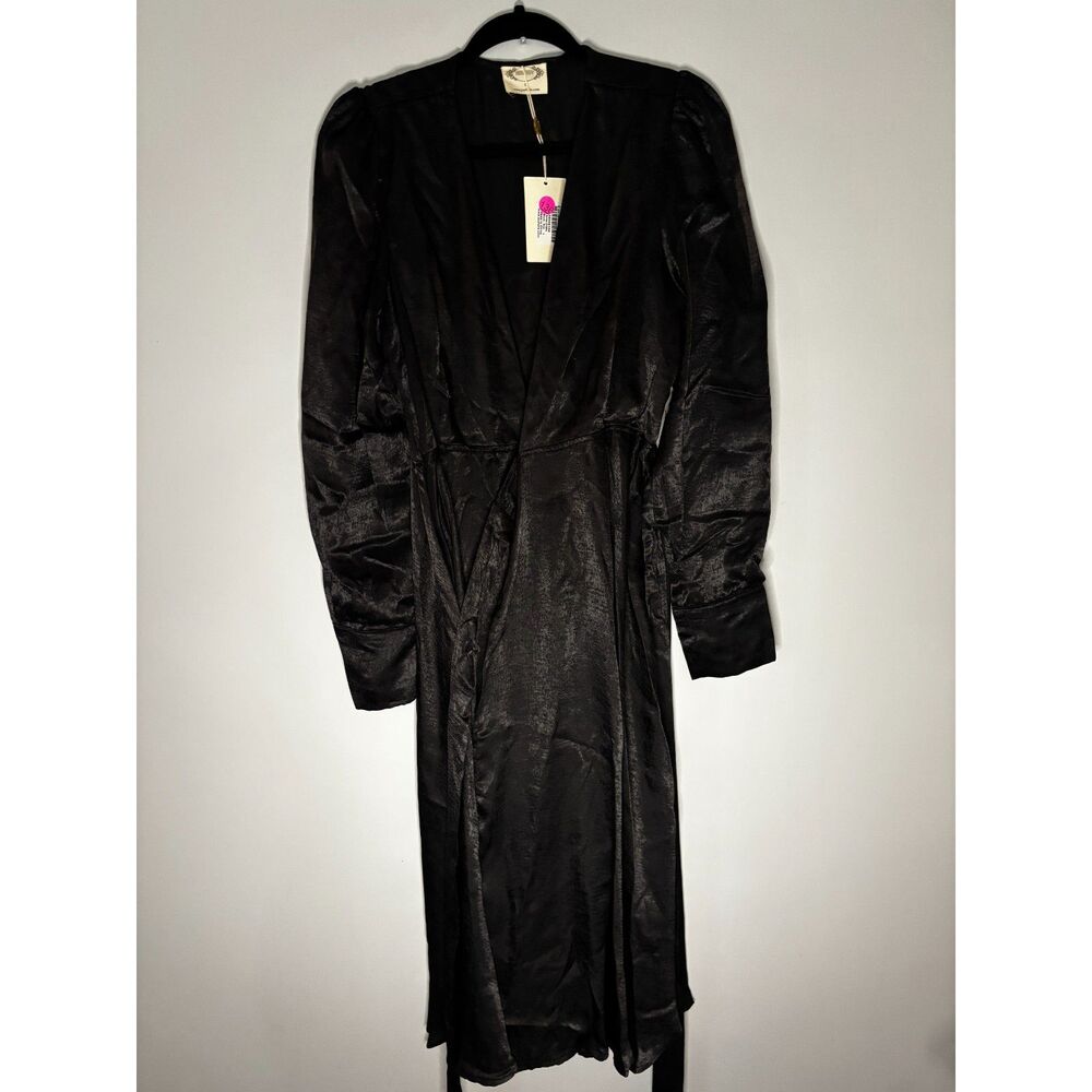 Mia Joy (Joyfolie) Womens Black Satin Arina Dress Wrap dress Size Large NWT - Picture 3 of 6